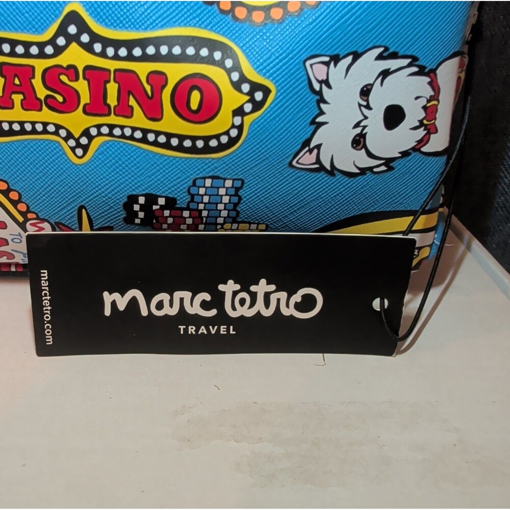 NWT Marc Tetro Las Vegas Westie Travel Bag Blue Saffiano Cosmetic Pouch New - Picture 3 of 16